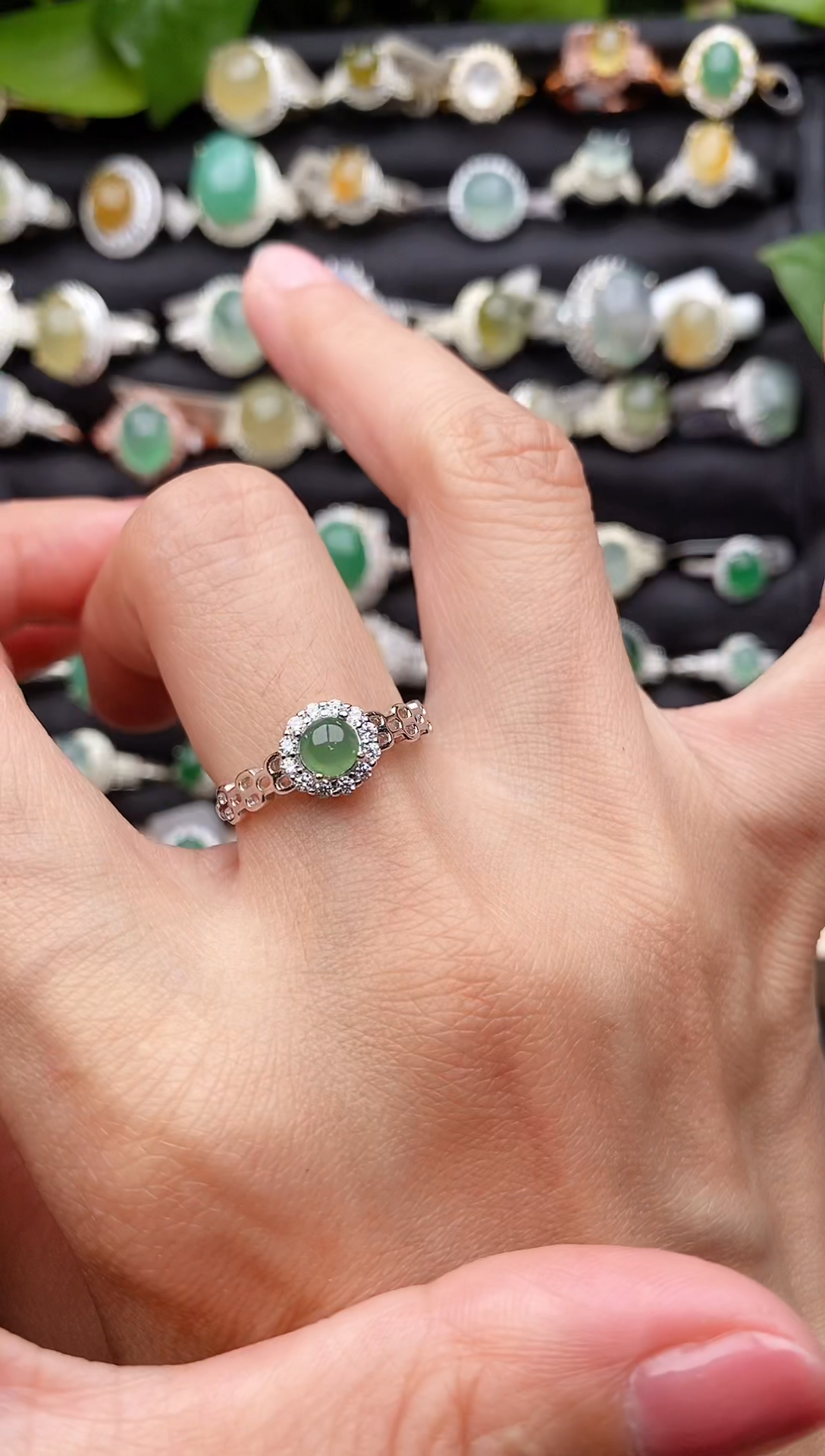 【闪购商品】翡翠戒指银S925镶嵌缅甸天然A货翡翠33  4-5