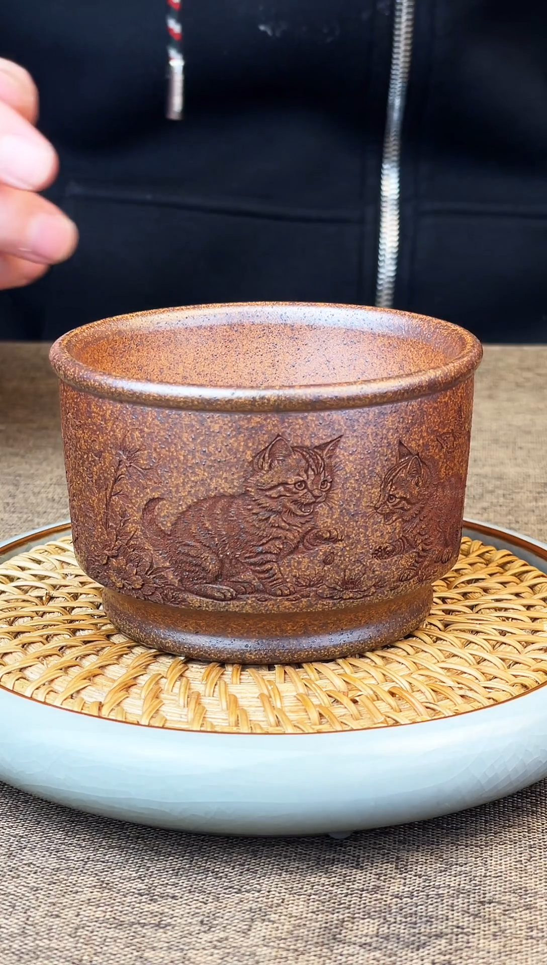 招财猫  段泥 柴烧  主人杯