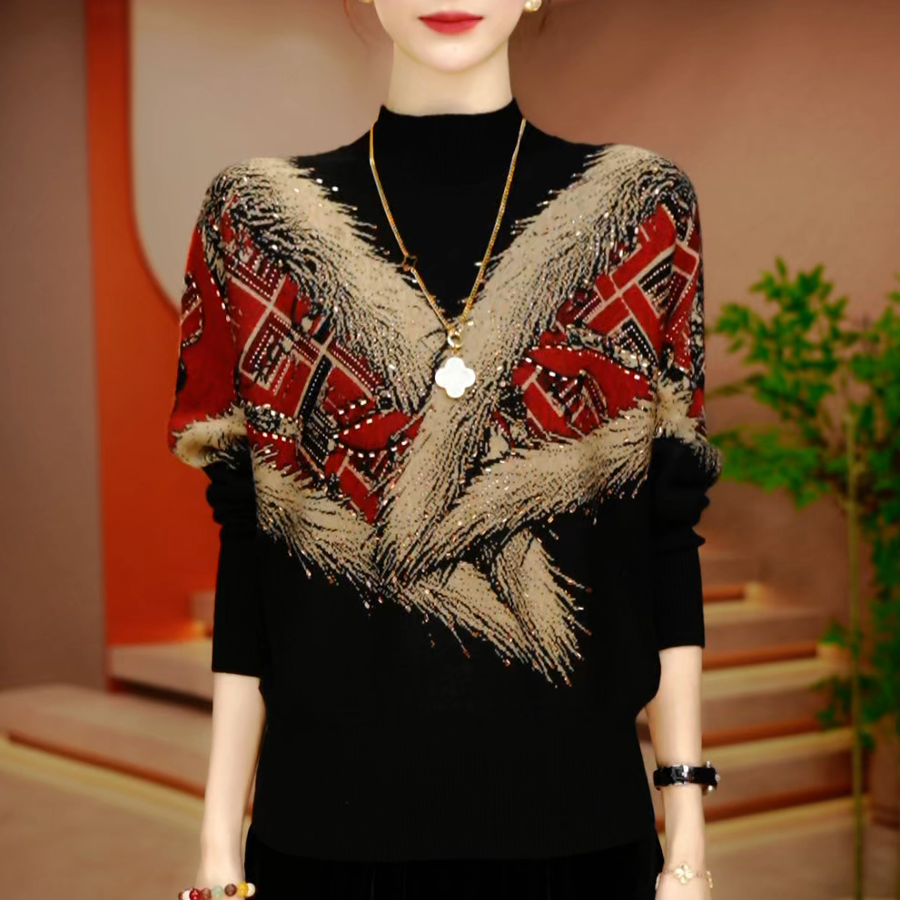 A251075-秋冬新款抗起球针织羊毛衫减龄洋气宽松女士气质时尚