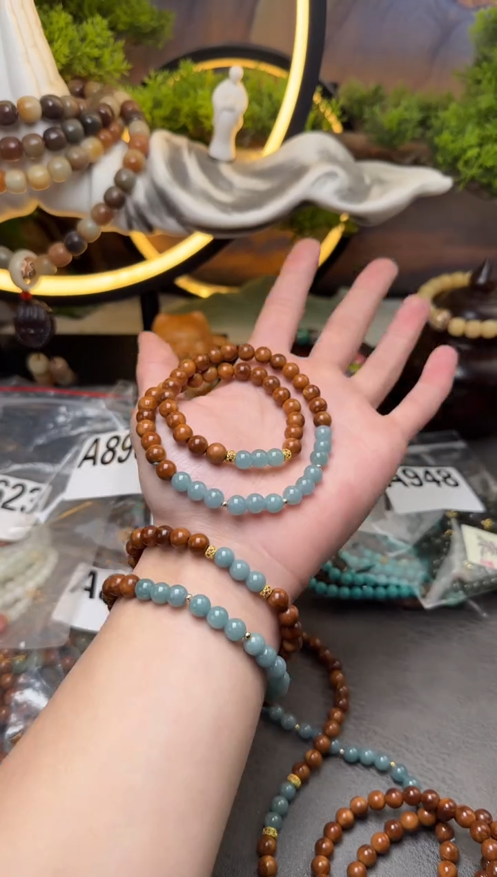 【闪购商品】库克手串未镶嵌A890 库克双圈蓝水翡翠