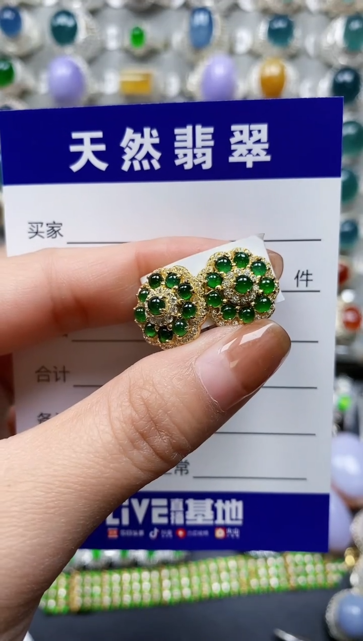 【闪购商品】翡翠耳饰银S925镶嵌0136