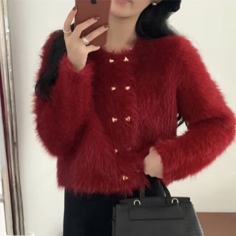 [星蒂]貂绒-法式名媛小香风貂绒针织开衫女1270