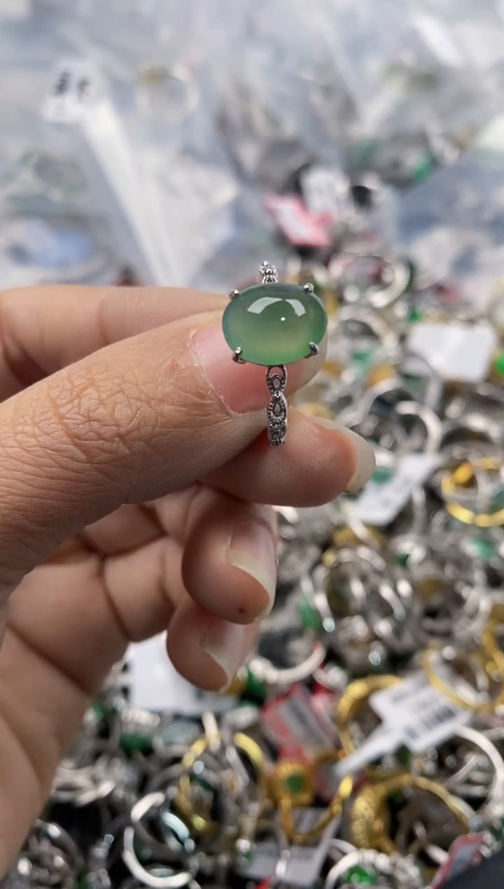 银S925镶嵌戒指翡翠1010---3