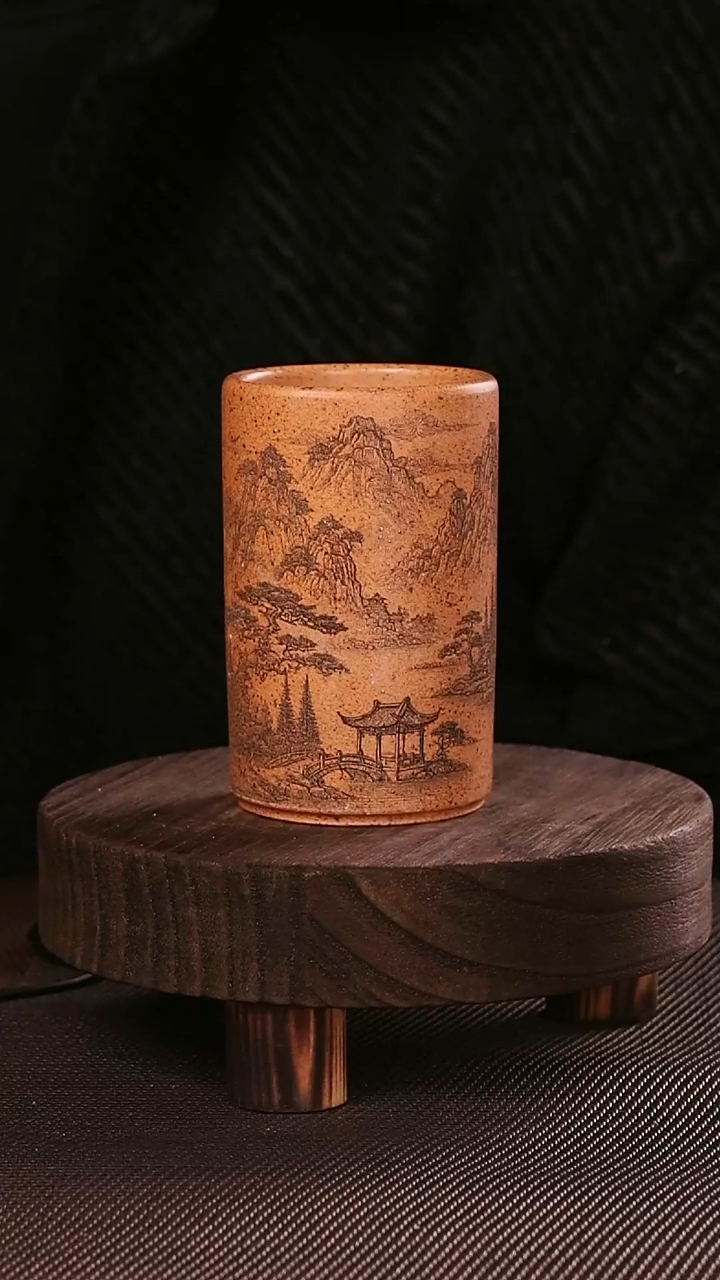 茶杯紫砂紫砂刻绘主人杯万里山河