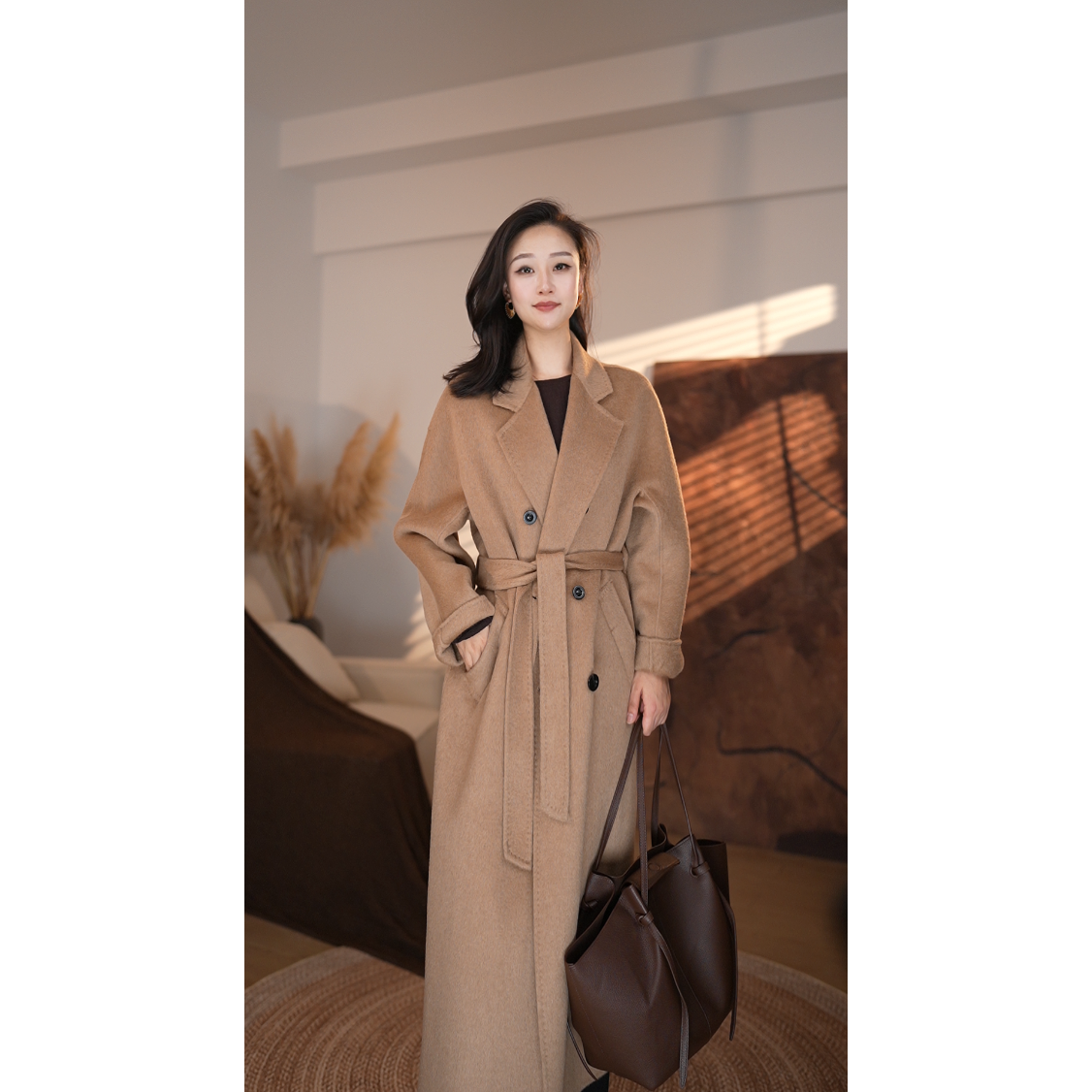 【加长款】100%骆驼绒  气质优雅经典双排扣百搭 双面驼绒大衣