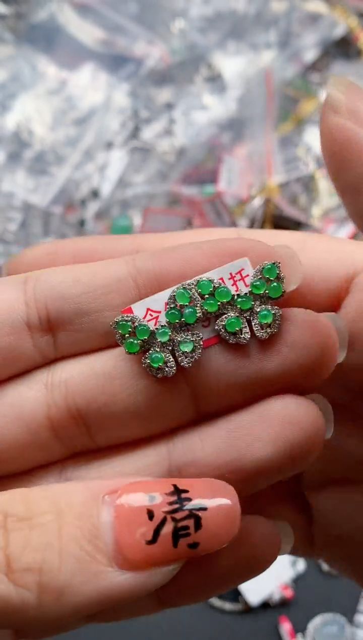银S925镶嵌戒指翡翠天然A货缅甸翡翠