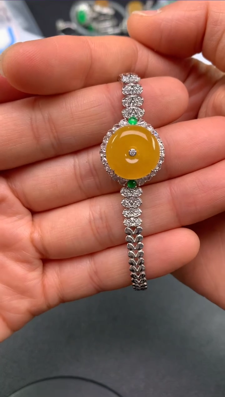 【闪购商品】翡翠手链18K金镶嵌天然缅甸A货翡翠  联系客服链接！！！