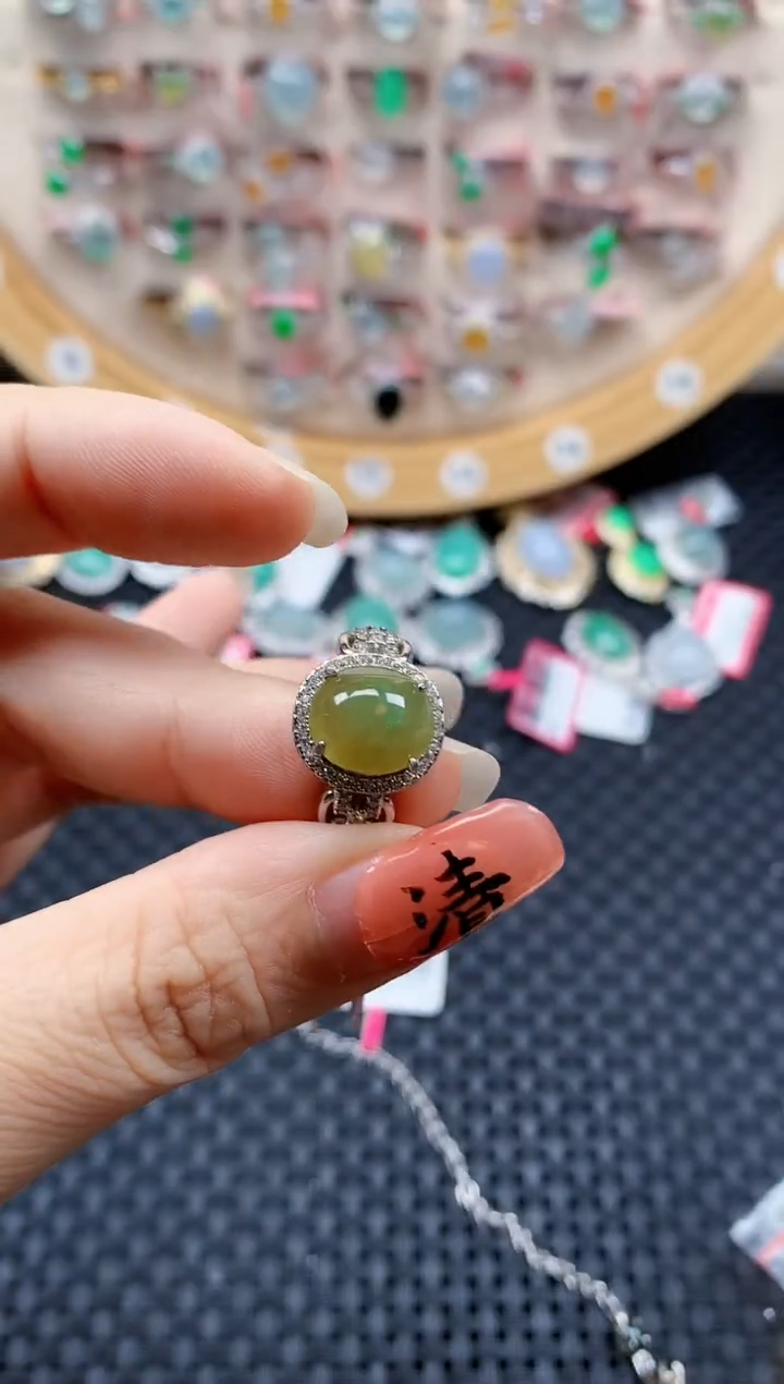 银S925镶嵌戒指翡翠天然A货缅甸翡翠