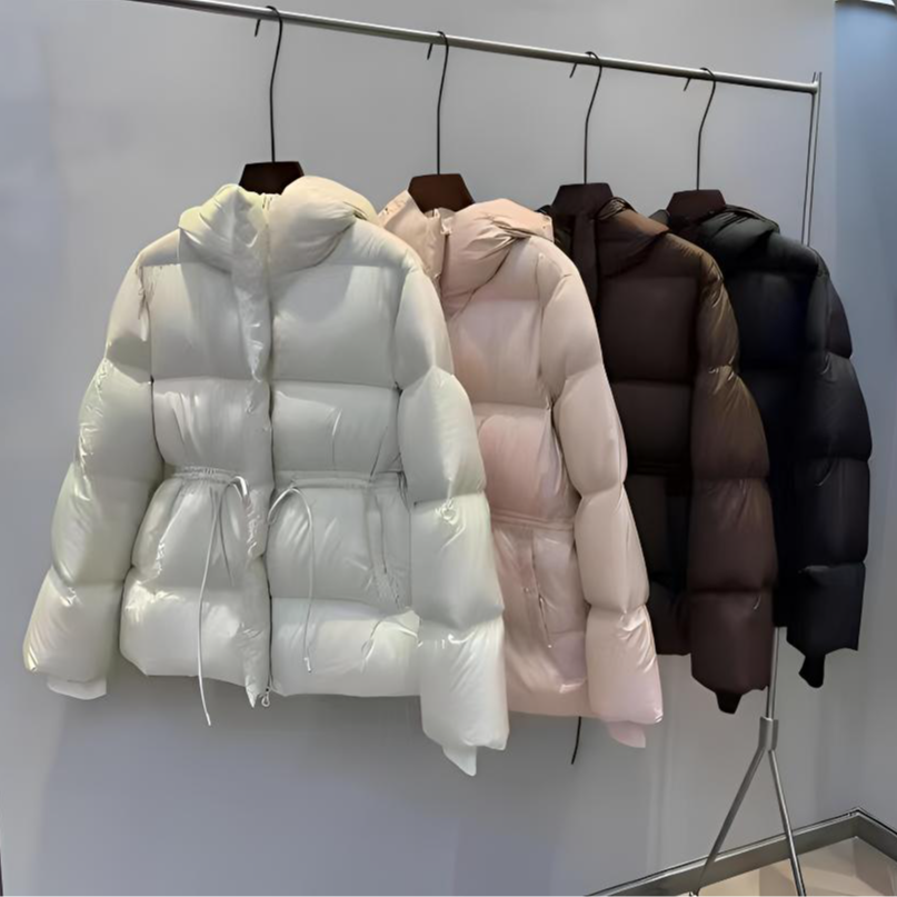 无胆防绒肤感90白鸭绒泡芙感极简收腰连帽加厚保暖羽绒服外套女