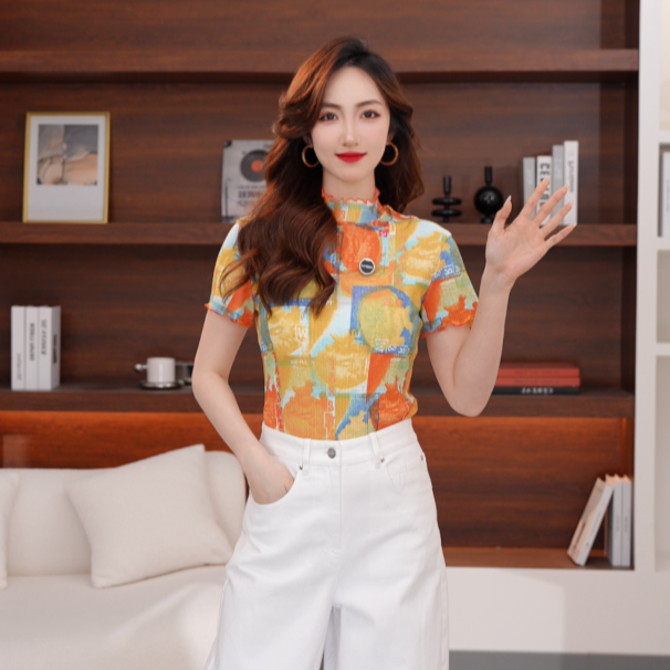 AMASS/阿玛施木耳领撞色短袖体恤5300603