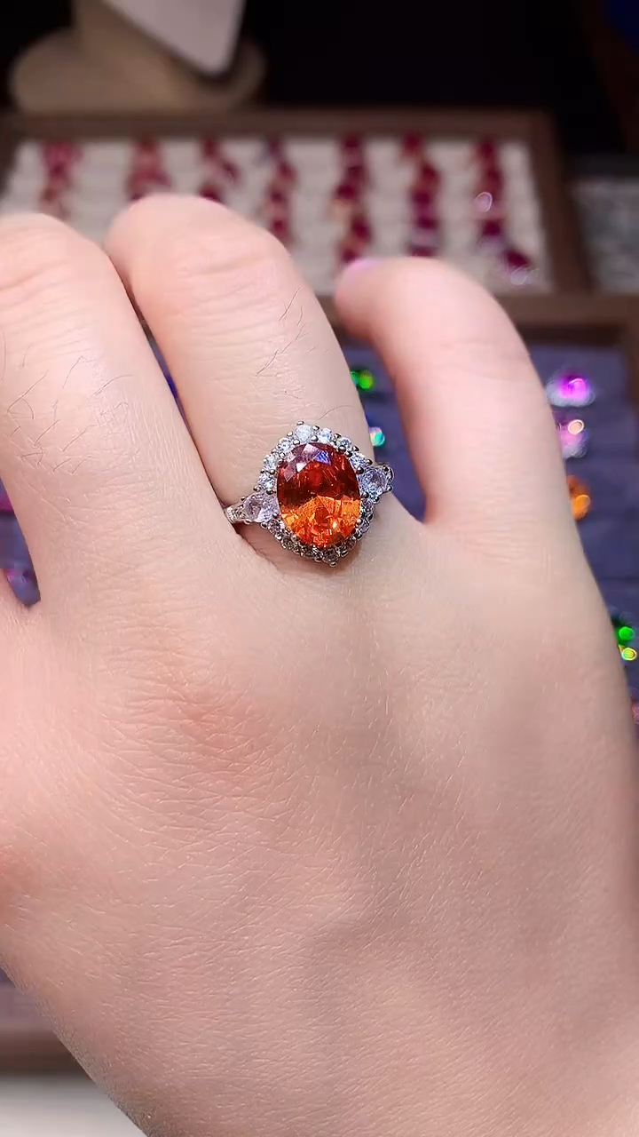 石榴石（芬达石）戒指银S925镶嵌....