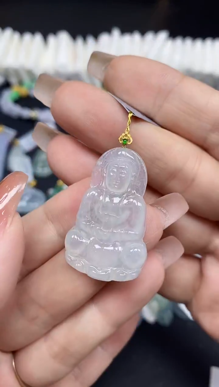 吊坠(不含链)18K金镶嵌翡翠观音18K金扣镶嵌@@CMT