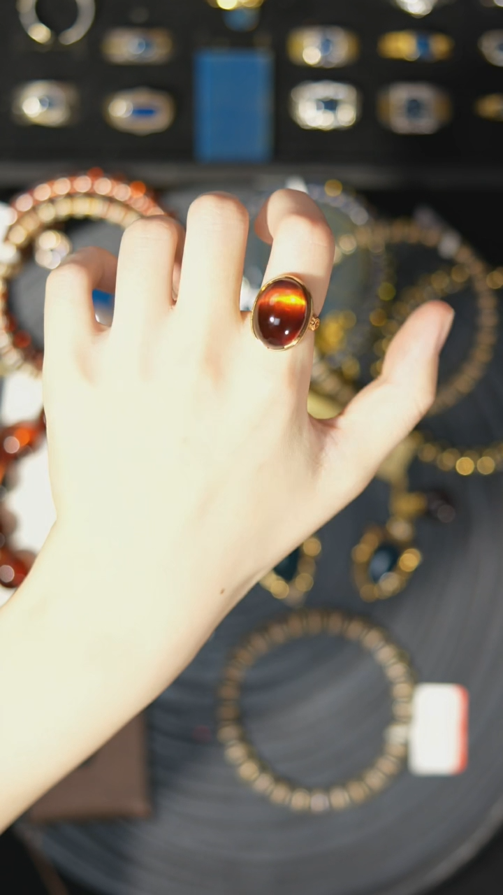 【闪购商品】琥珀裸石银S925镶嵌红蓝银戒