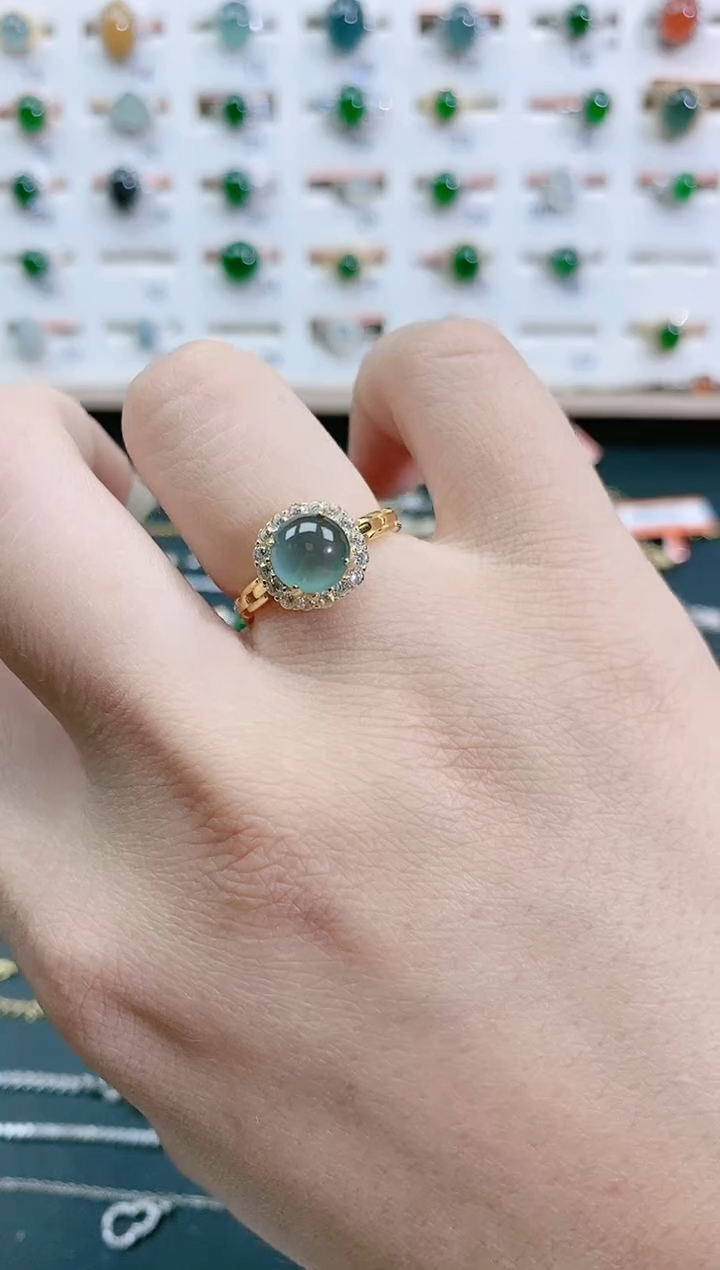 翡翠戒指银S925镶嵌天然翡翠