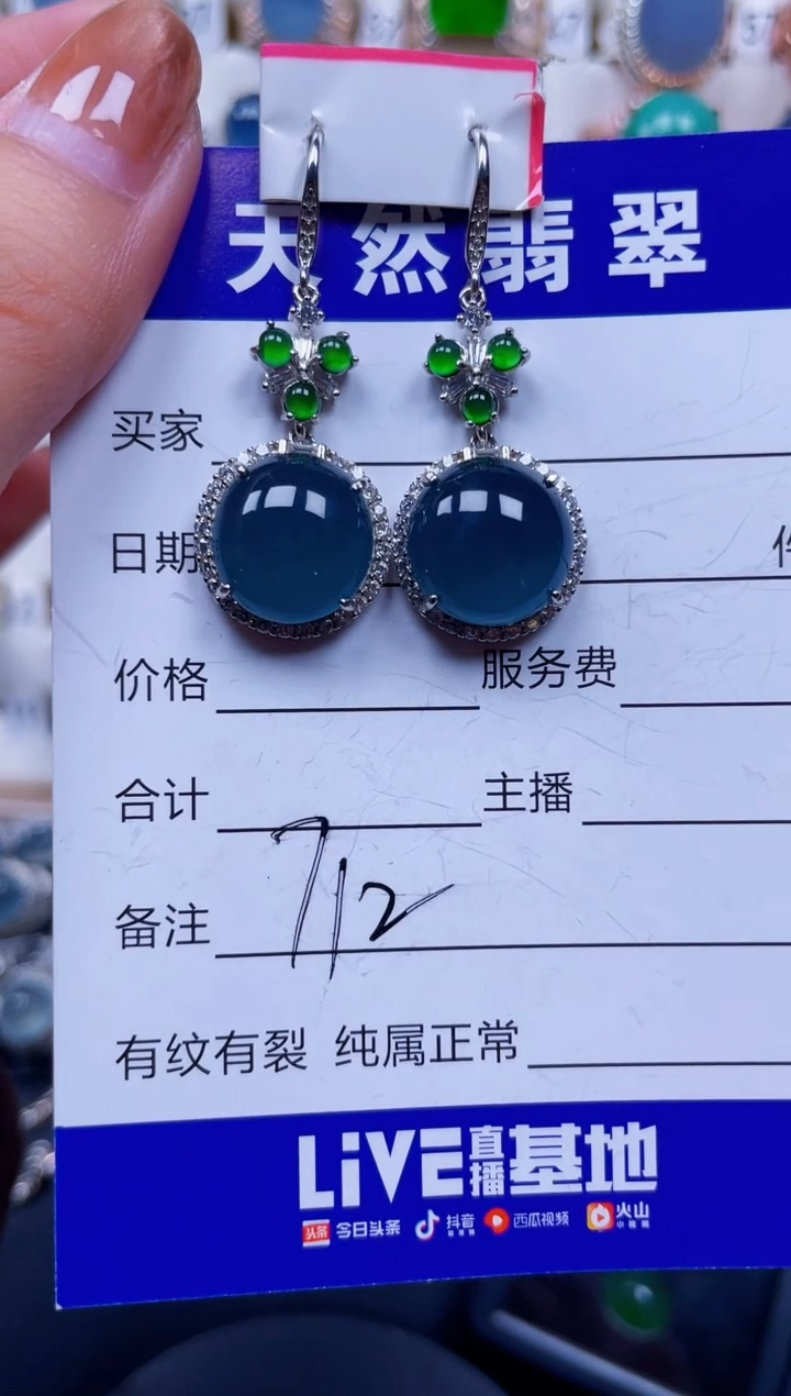 银S925镶嵌翡翠耳饰712