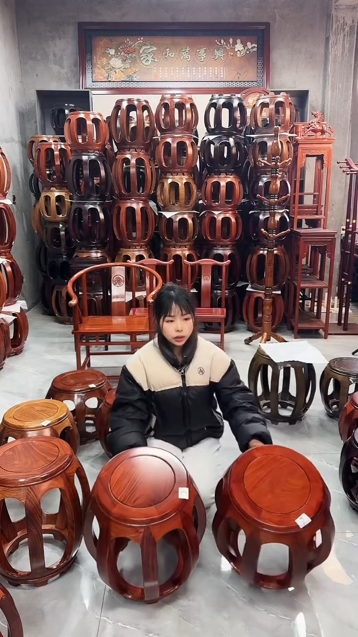 【闪购商品】花梨木类家具花梨木花梨色大号鼓凳一对7号