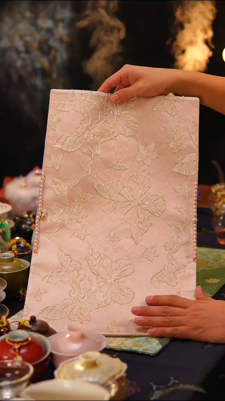 009茶席茶席50x30cm粉色/立体线蝴蝶