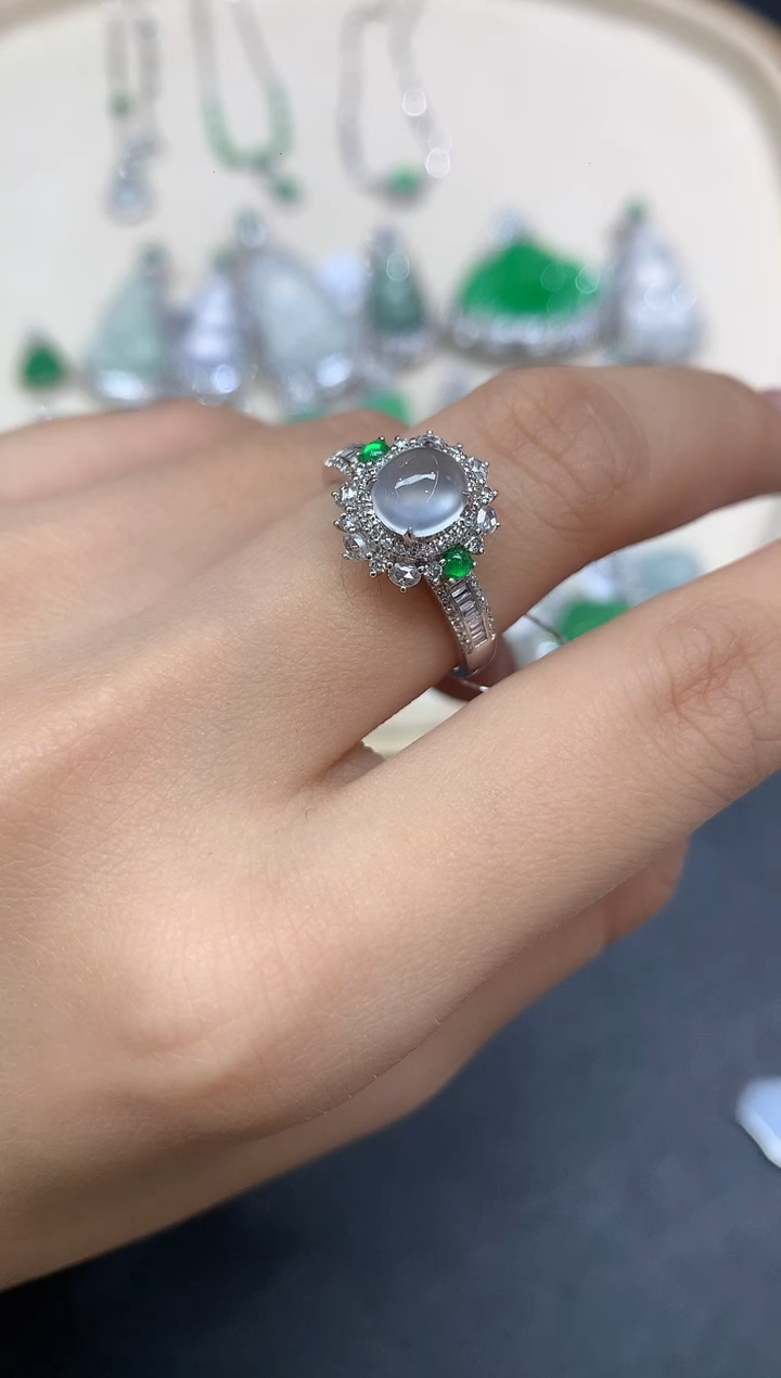 18K金镶嵌戒指翡翠戒指A457|9800