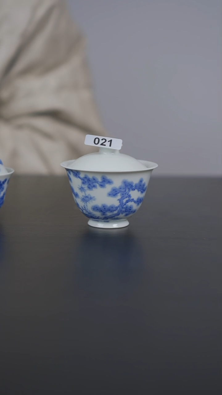 杯子瓷青花松枝盖碗90ml