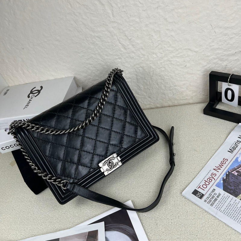 95新 Chanel/香奈儿 黑银中大号Leboy链条包 底长29 18开