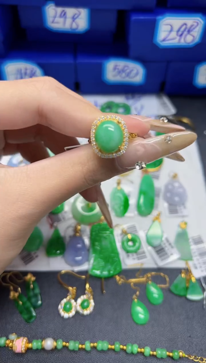 【闪购商品】翡翠戒指银S925镶嵌Y缅料A货/支持复检/一件