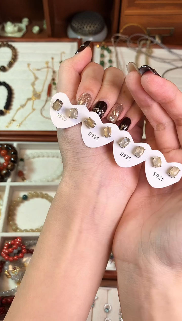 【闪购商品】发晶耳饰未镶嵌金发晶耳钉一对