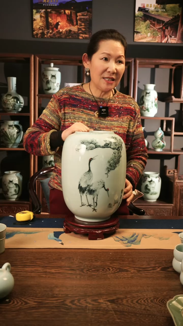【闪购商品】釉中彩 松鹤画 冬瓜瓶B