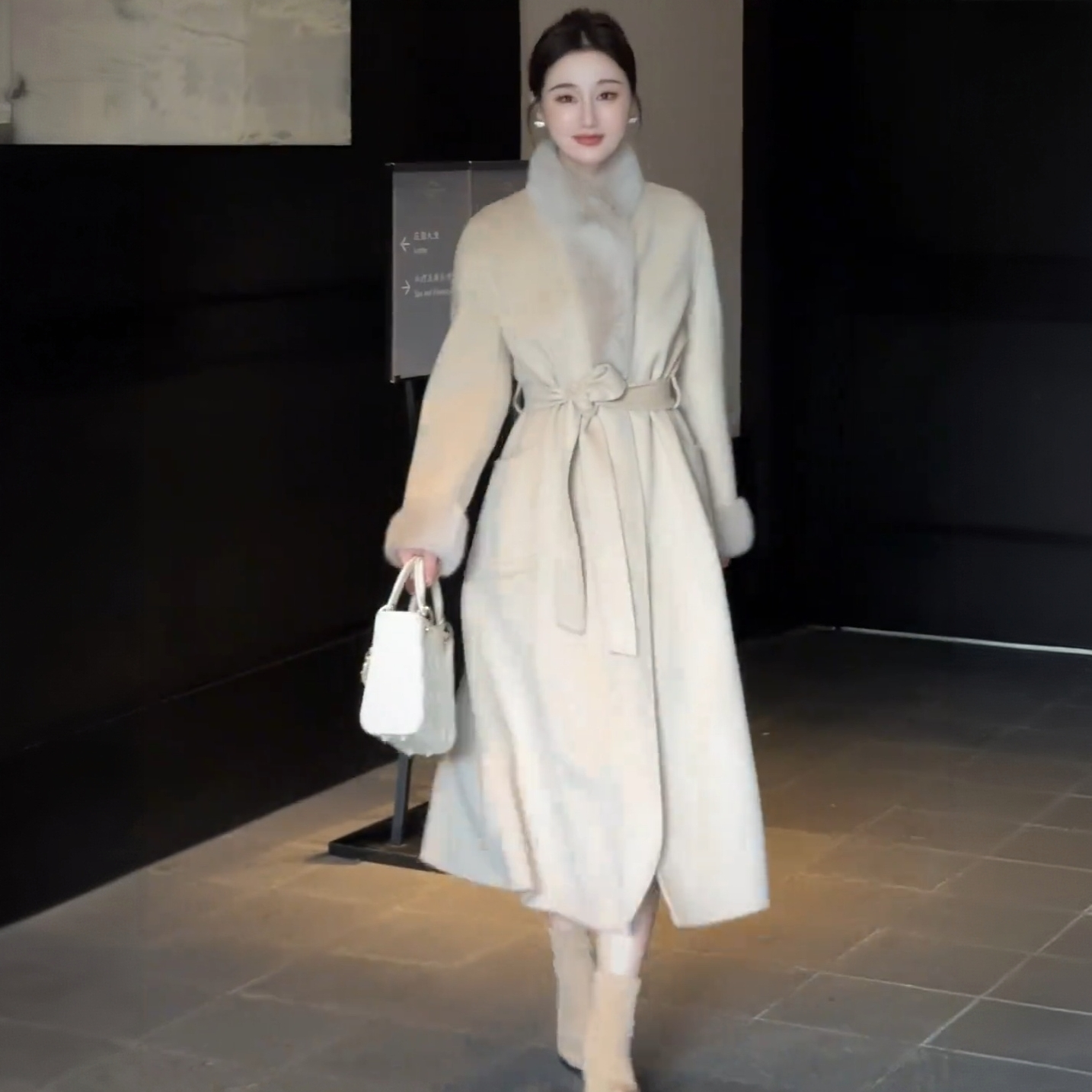 【真羊毛】韩版长款女士羊毛大衣毛呢外套高级感真皮草冬季双面呢子