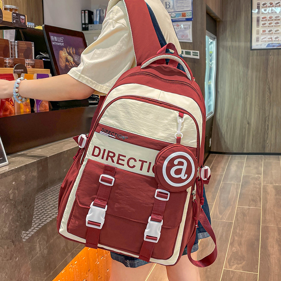 撞色减负初中生高中生学院风书包双肩包大学生电脑包潮流百搭女生