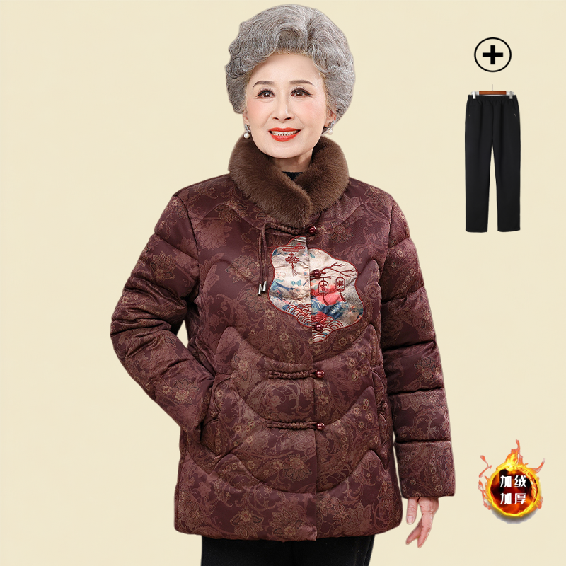 奶奶加绒冬装加厚棉袄中老年人棉服加绒加厚保暖妈妈棉衣外套秋冬