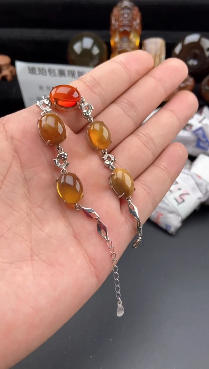 【闪购商品】琥珀手链银S925镶嵌多宝手链