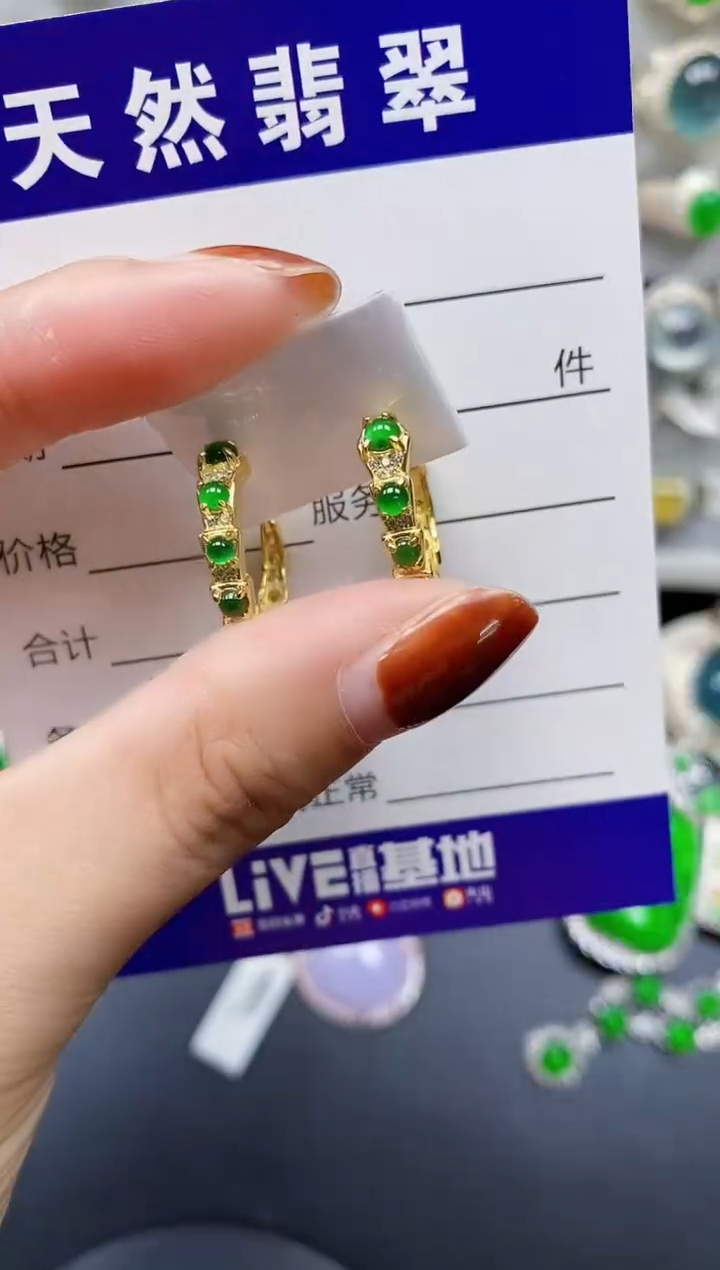 翡翠银S925镶嵌耳饰177