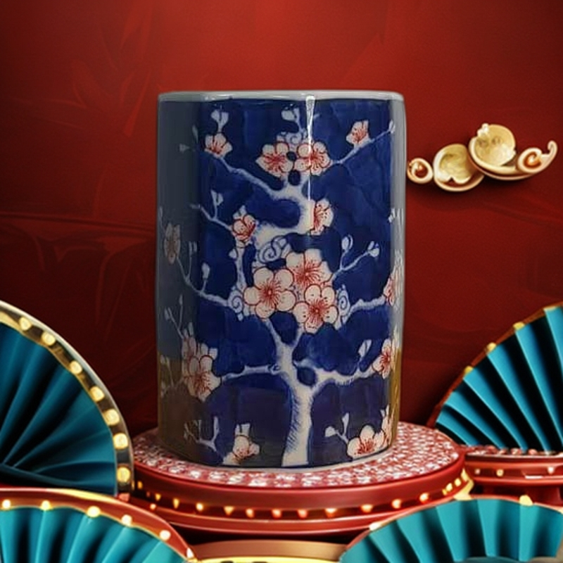 A53三金福瓷/青花冰梅笔筒/甄选/一件