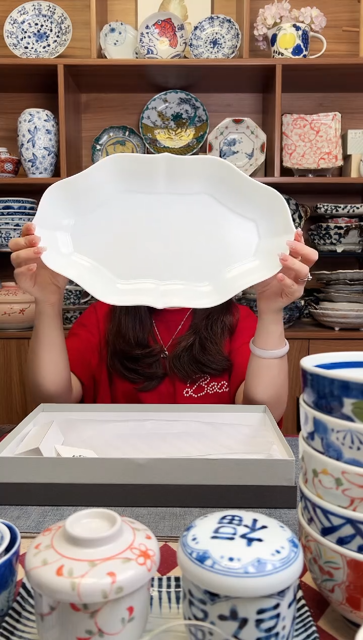 瓷片つどい鉢　輪花長鉢鱼盘　淡青白釉