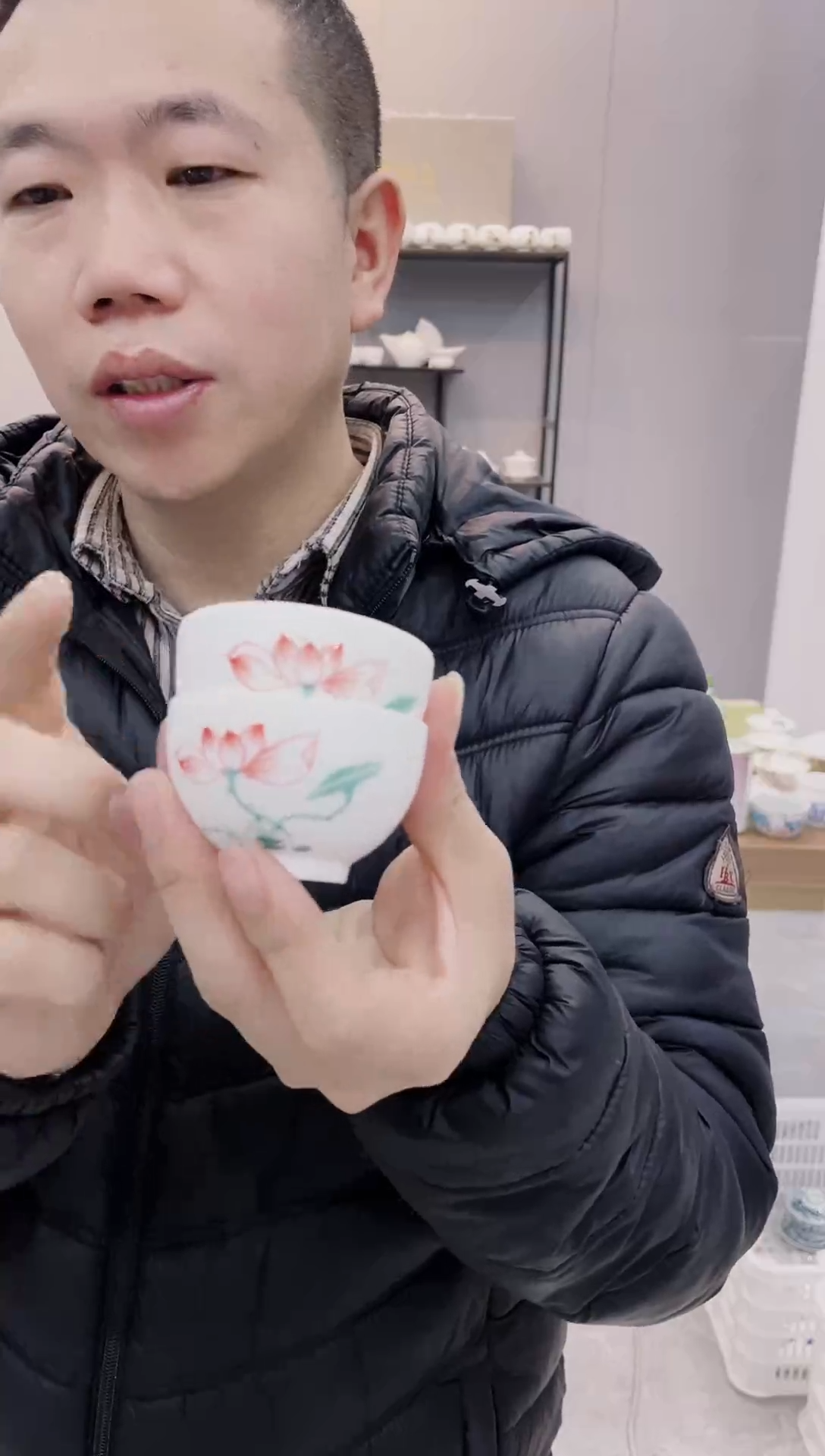 【闪购商品】【席欢李商城】手绘荷花碗杯4个
