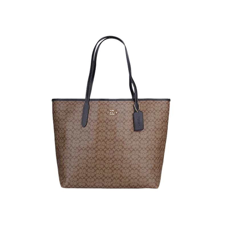 【520好礼】【国现】蔻驰/COACH托特包双C纹老花卡其色手提单肩包