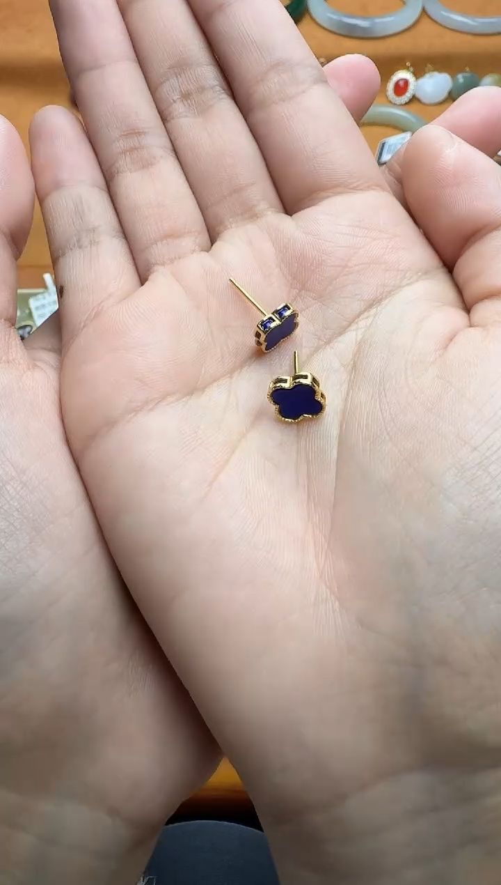 【闪购商品】青金石耳饰银S925镶嵌耳钉03