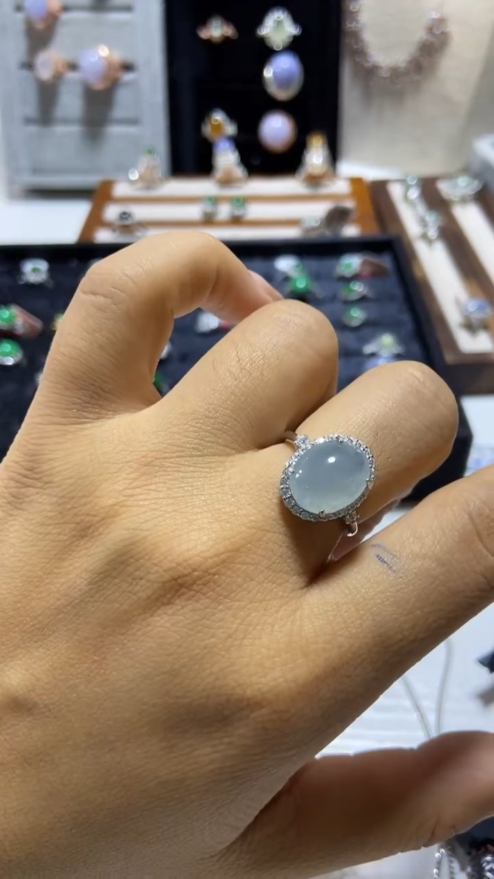 【闪购商品】翡翠戒指银S925镶嵌缅甸天然A翡翠戒指