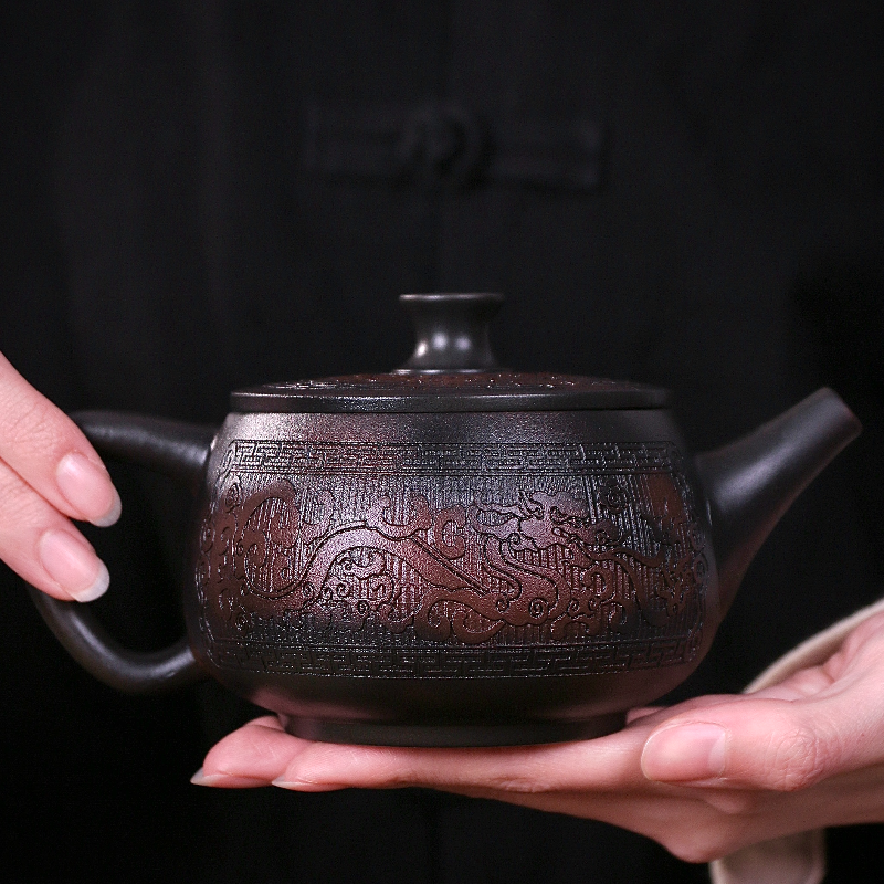 紫陶龙凤汉瓦凤鸣壶家用复古大号紫砂壶300毫升【礼盒装】ZH00251