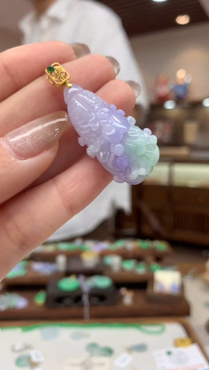 【闪购商品】翡翠18K金镶嵌吊坠(不含链)白菜