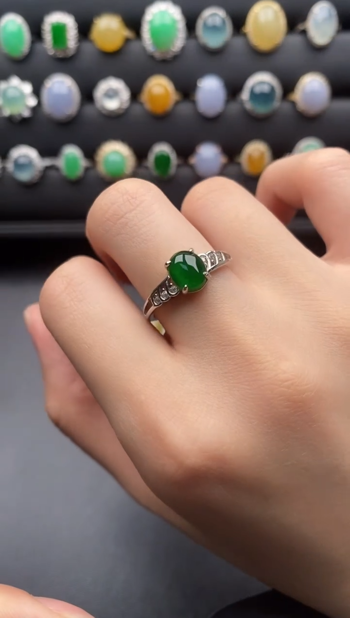 银S925镶嵌戒指翡翠一物一证一礼盒