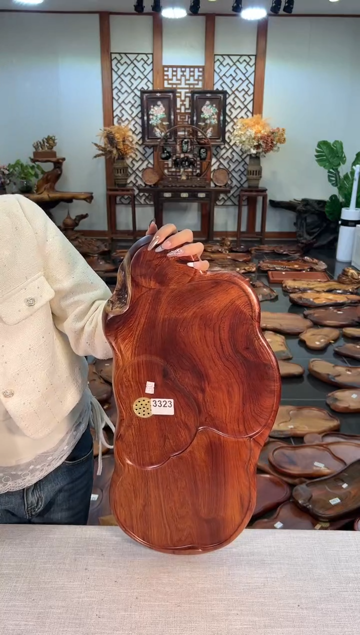 【闪购商品】大果紫檀（缅甸花梨）茶盘3323