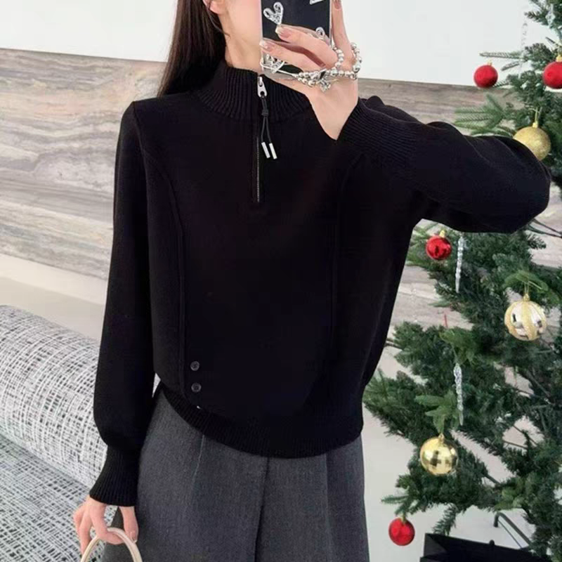 【福利品】宽松显瘦半拉链立领针织衫女秋冬百搭内搭上衣