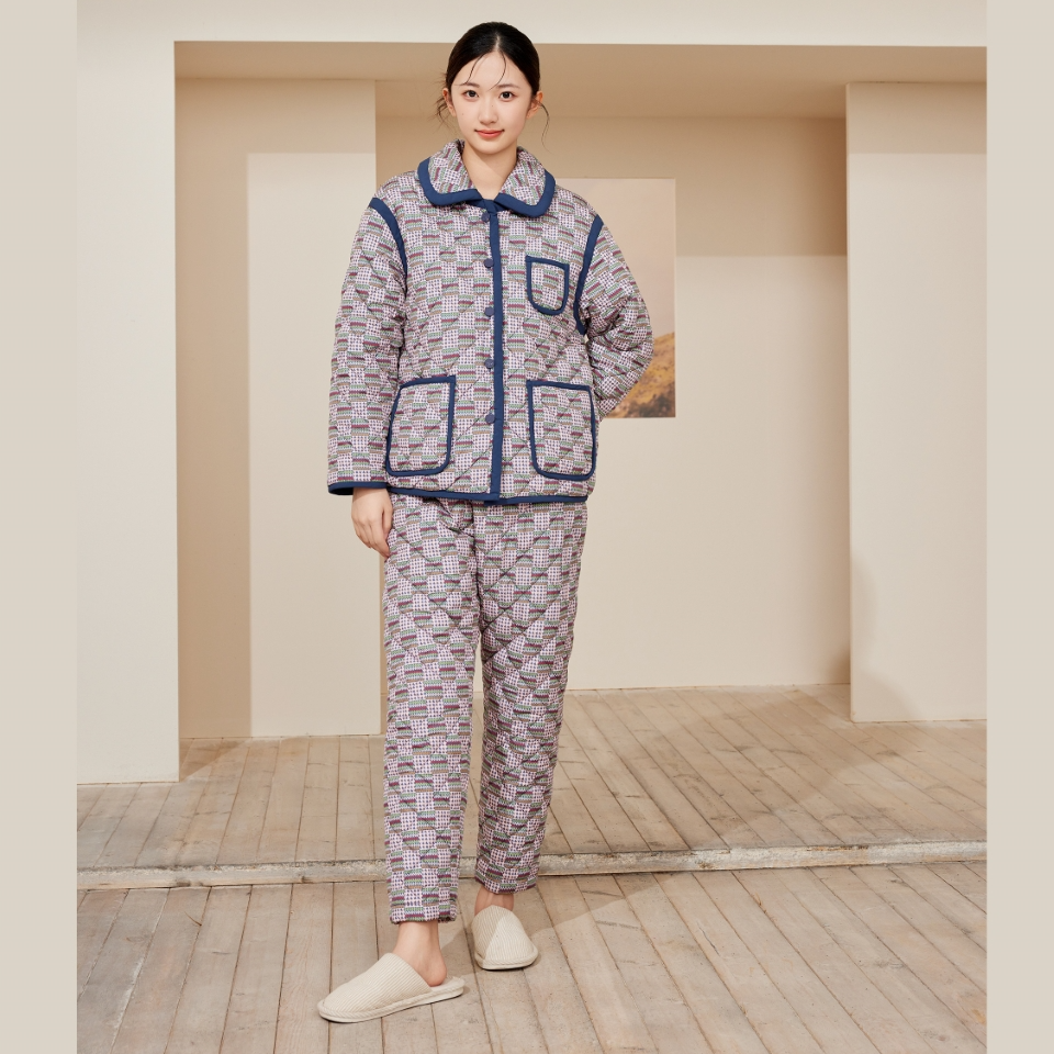 flossy弗劳思冬季三层加厚女士加绒轻羽绵保暖家居服套装CD221