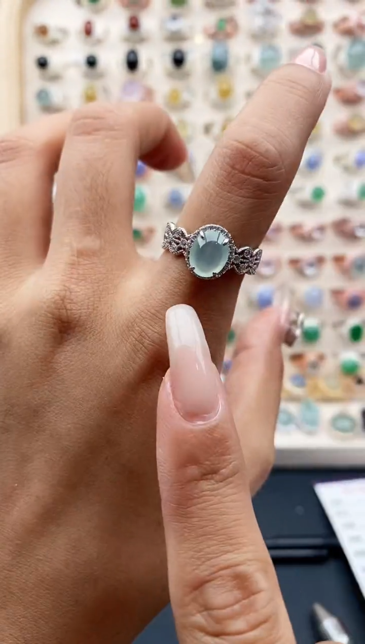 【闪购商品】翡翠戒指银S925镶嵌缅甸天然A货翡翠333  9+1