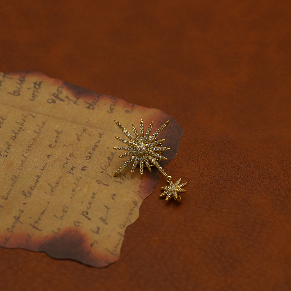 铜合金合成锆石胸针 新款时尚【万丈光芒】小领针-4337