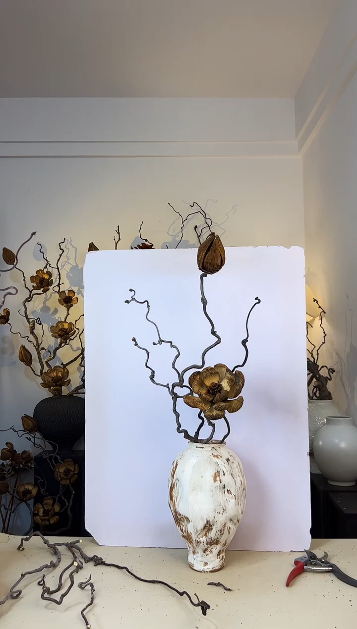 双*鹤龙枣枝油画莲干花（特价不退不换）