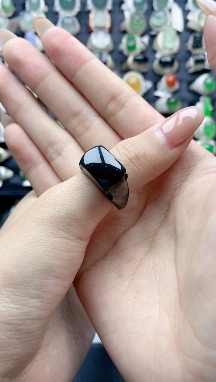【闪购商品】翡翠戒指银S925镶嵌天然A货翡翠开口戒指