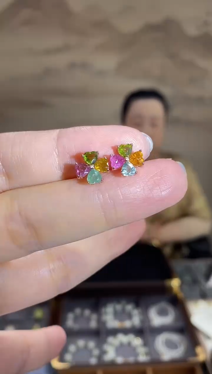 银S925镶嵌耳饰碧玺EZ5533