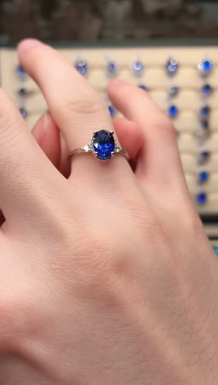 戒指蓝宝石银S925镶嵌0069